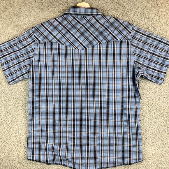 Rustler Western Shirt Mens Large X Long Tails Blue Plaid Pearl Snap Cowboy Ranch - Picture 7 of 11